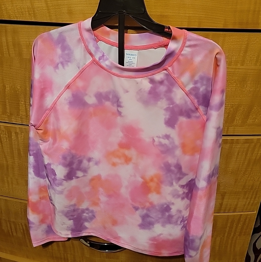 NWT Thereabouts Tie Dye Print Long Sleeve 2-PC Swimsuit Girls Plus L (14.5-16.5)